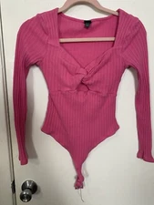Wild Fable Ribbed Long Sleeve Pink Bodysuit Sweetheart Neck Size S
