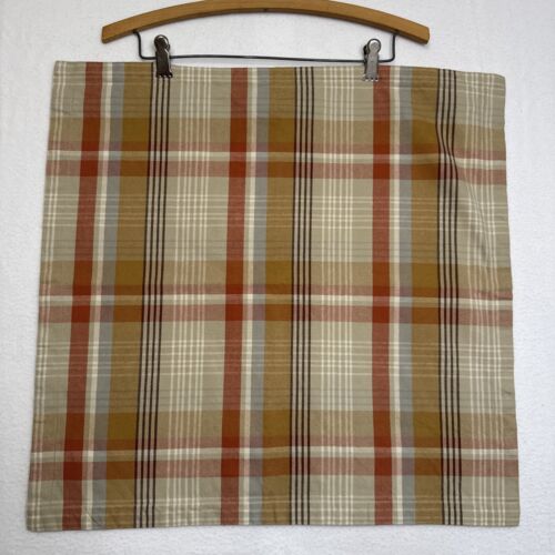 Pottery Barn Throw Pillow Cover Pumpkin Plaid 20x20” 100% Cotton Zip Close NICE!