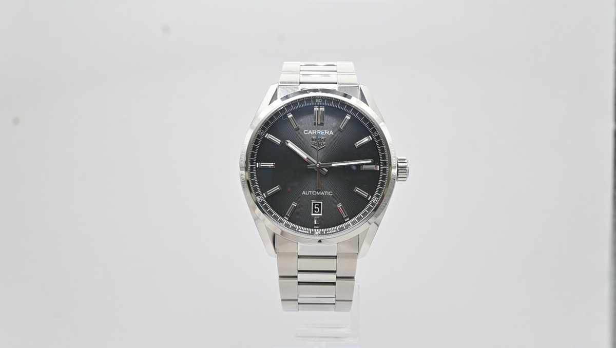 TAG HEUER Carrera Calibre 5 Dayte 39mm WBN2110 Watch Black Dial SS