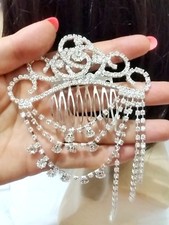 Fringe Crystal Rhinestone Hair Comb Stick Bridal Wedding Silver Swirl Drape NEW