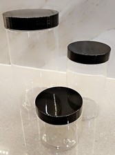 Containers, Plastic Jar Set of 3 Sizes 6oz, 12oz, 32oz with Black Lids