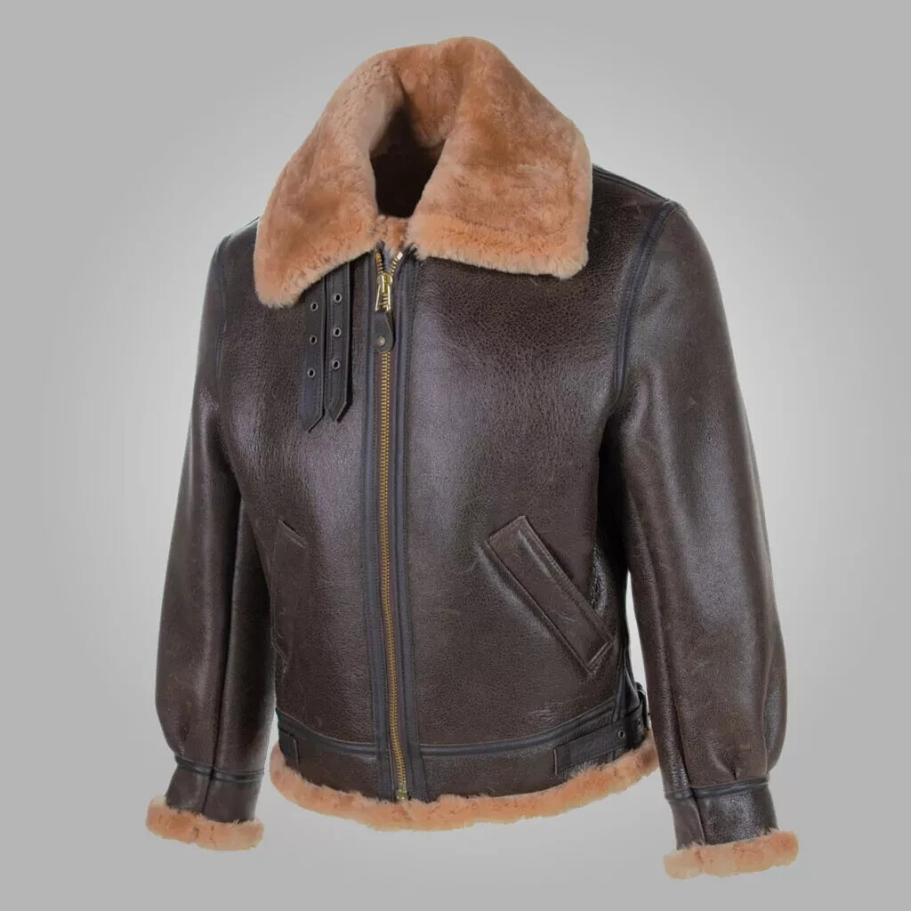 Men's B3 WWII Vintage RAF Aviator Sheepskin Real Leather Shearling Bomber Jacket