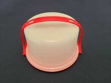 Vintage Tupperware Toys Cupcake / Cake Holder Carrier 3 Piece Red w/ Lid 1499