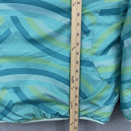 The North Face Jacket Girls M 10/12 Teal Reversible Stripe Hooded Zip Outdoor - Picture 10 of 10