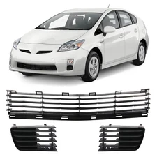 For Toyota Prius 2004-2009 2Pcs Fog Light Bezels & 1Pc Front Lower Bumper Grille