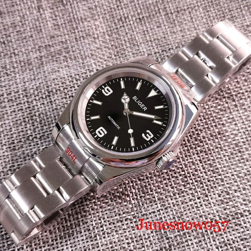 36mm NH35A Polish Bezel Automatic Men Watch Brushed Strap Flat Sapphire Glass - Picture 5 of 7
