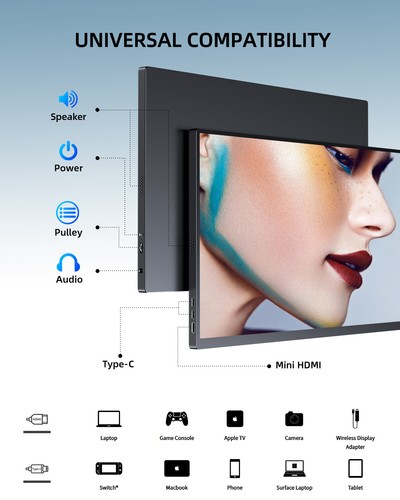 UPERFECT 18.5” FHD Portable Monitor 120Hz HDMI Type C FreeSync Gaming Monitor - Picture 6 of 7
