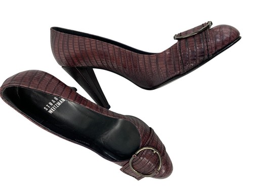 Rare VTG Stuart Weitzman Lizard Embossed Leather High Heels 6.5M Pump Shoes 8765 - Picture 11 of 13