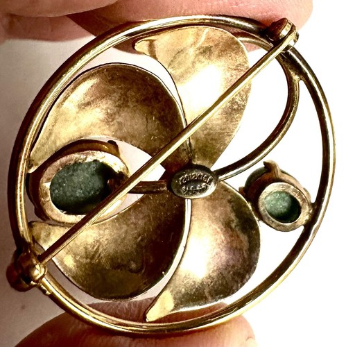 Spilla vintage Carl Art giada verde 1/20 oro 12 carati fiore pieno metà secolo firmata - Foto 7 di 7