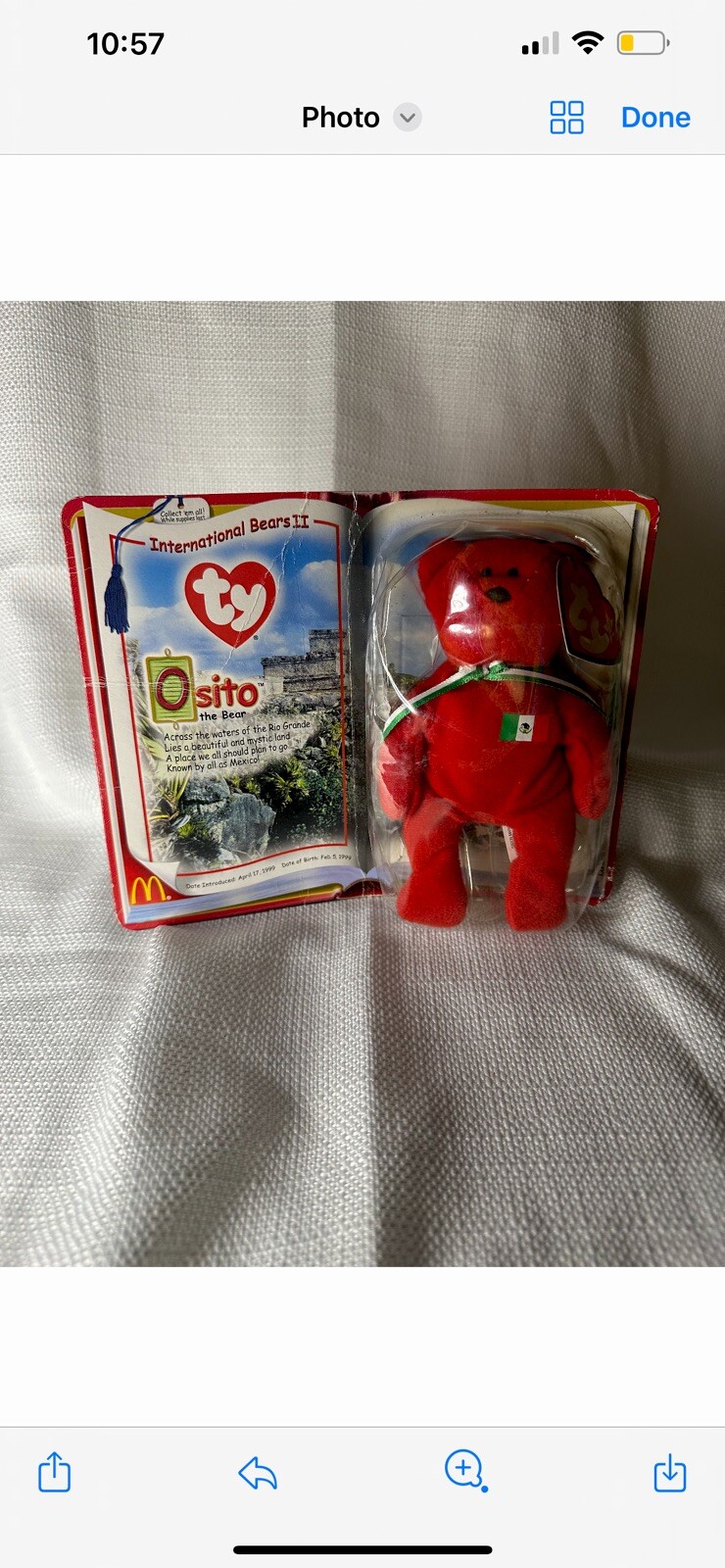 Osito the Bear McDonalds TY International Bears II Teenie Beanie Baby 1999 Rare