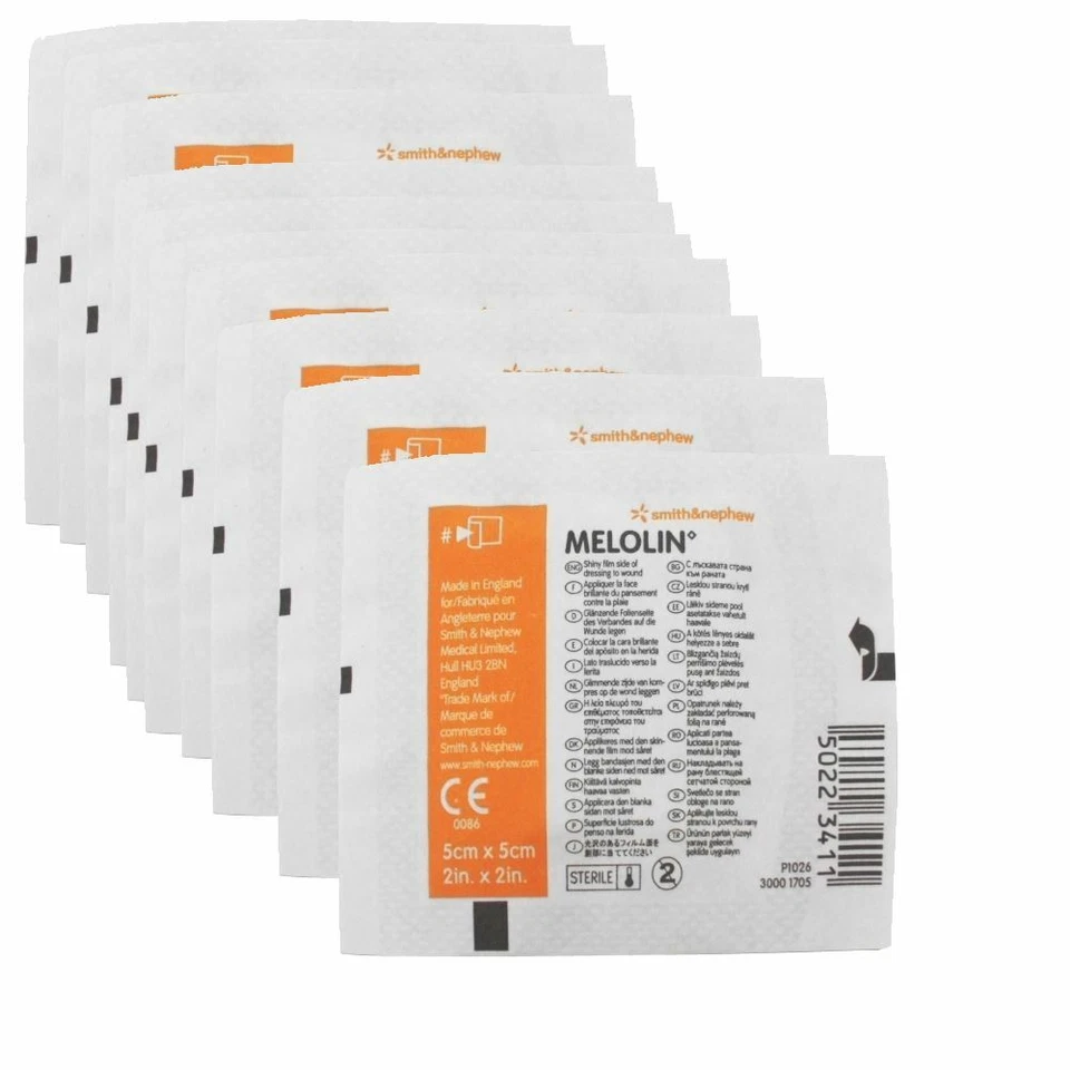 Melolin Cushioned Dressing Pads 5x5cm Low Adherent Absorbent - 10 Dressings
