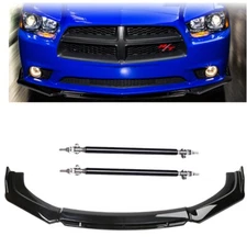 Gloss Black Front Bumper Lip Splitter Spoiler Strut Rod For Dodge Charger Spoile