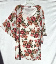 Women's Shift Dress Sz.2XL “Vison” White Pink Coral Beige Floral Wide 3/4 Sleeve