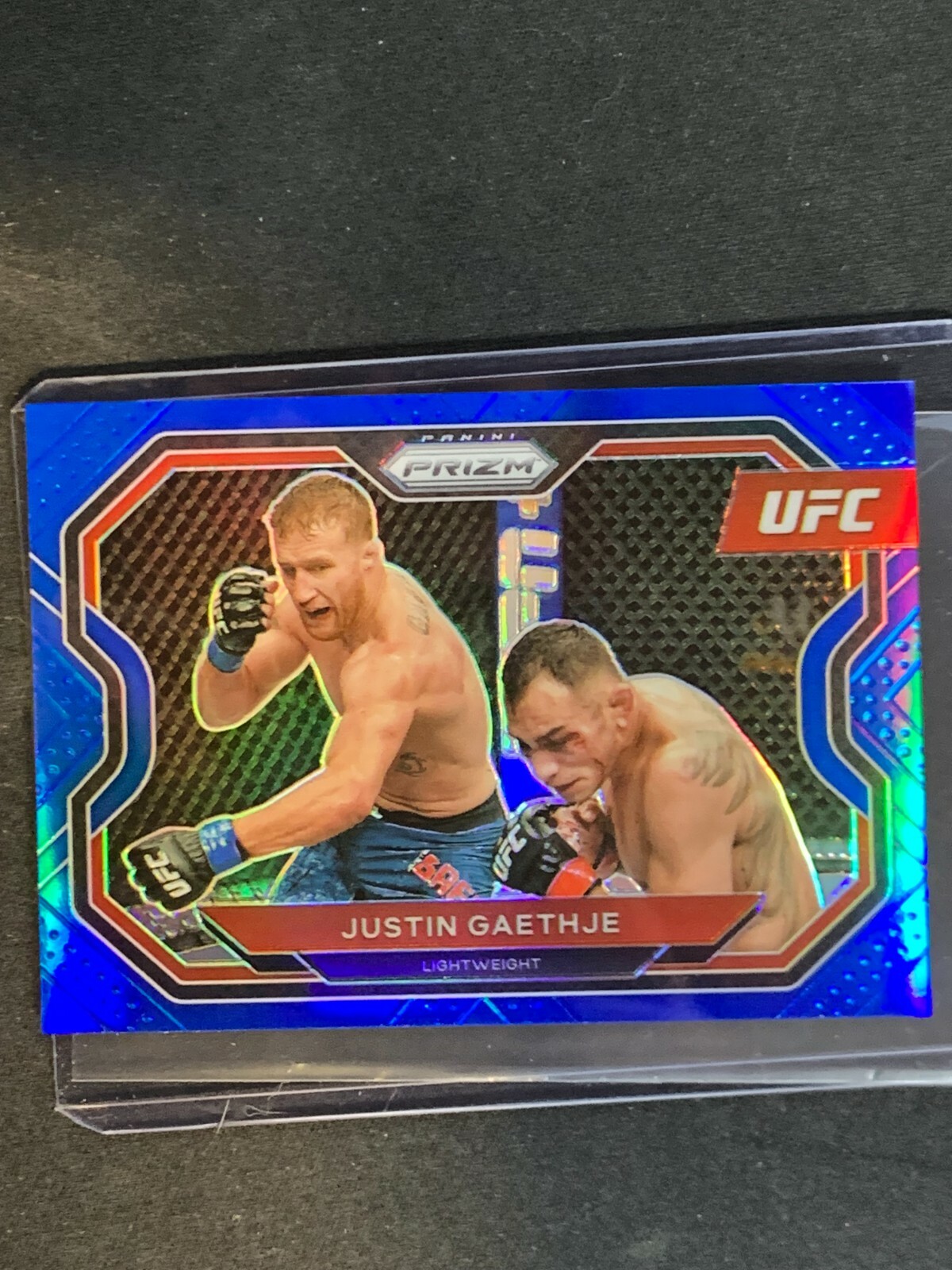 Justin Gaethje 2021 Panini Prizm UFC Blue Refractor Card 70/199 #141