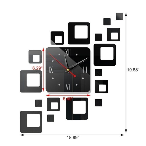 3D DIY Large Number Mirror Wall Clock Sticker Square Heart Decor for Home Office - Picture 7 of 19