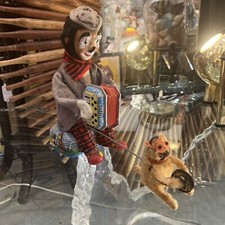 1950s Accordian Hobo With Musical Chimp Monkey Playing Cymbal Tin Wind Up Toy