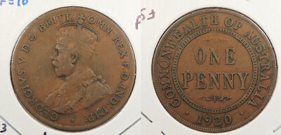 AUSTRALIA 1920(sy) Penny George V; dot above bottom scroll #WC93649