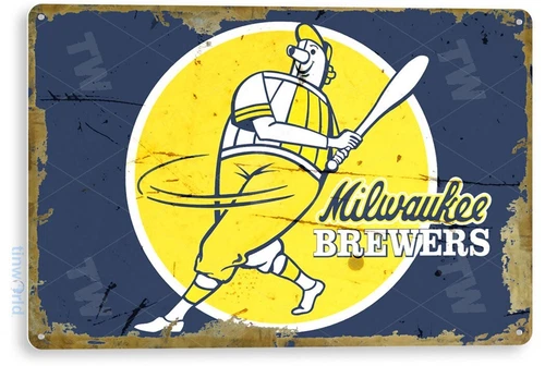 TIN SIGN Milwaukee Brewers Retro Metal Décor Miller Park Store Card Shop A911