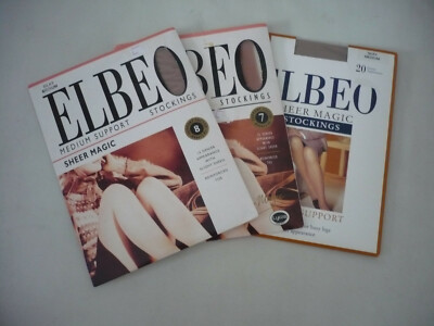 3 x Elbeo medium nylon stockings, medium support in 1 x cafe creme, 2 x silky.