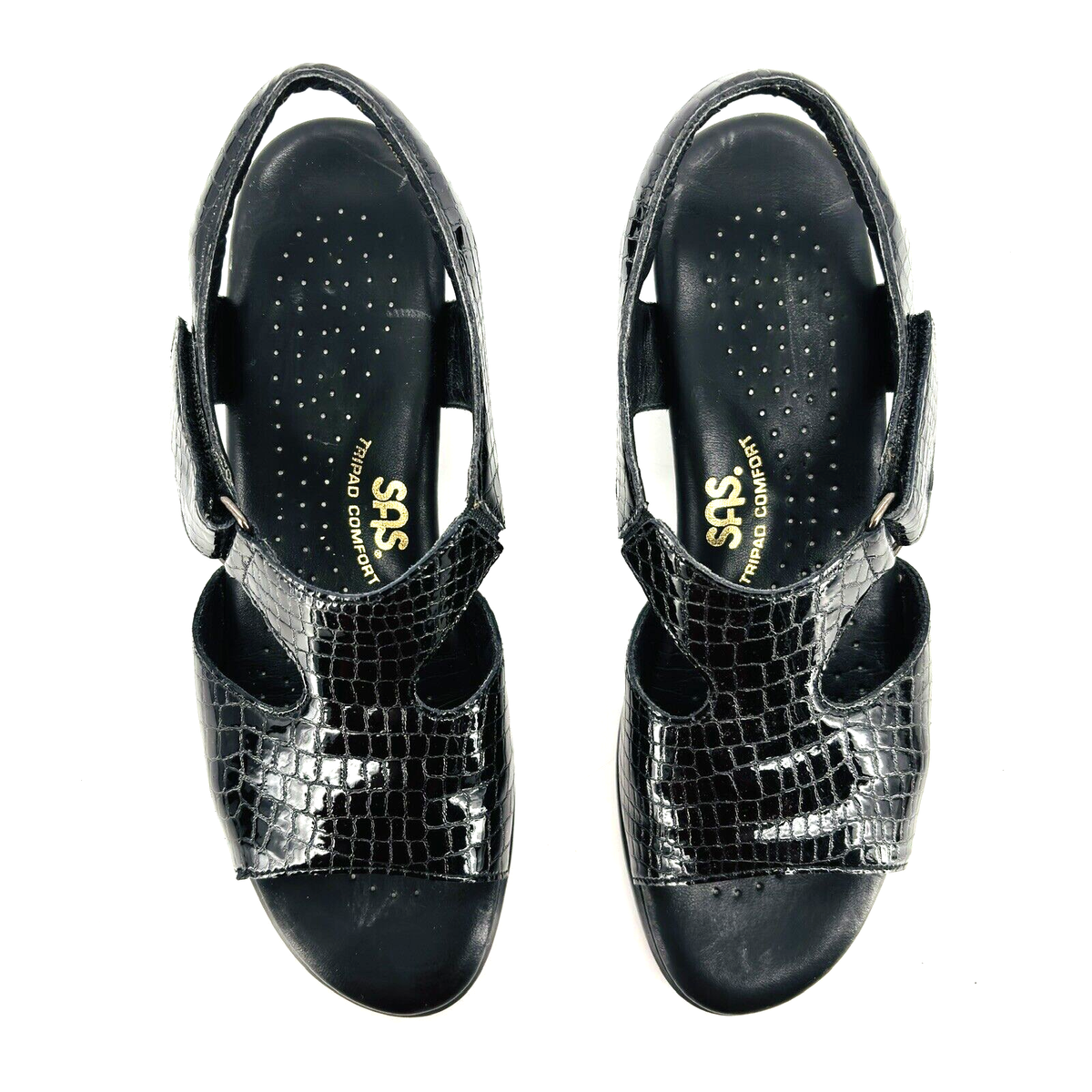 専用② Womens 7 S Slim SAS Suntimer Sandals Croc Print Black Patent