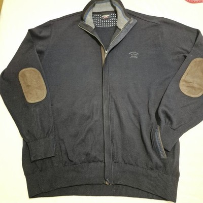 Paul & Shark Yachting full zip sweater jacket, elbow patches navy, men size XL 