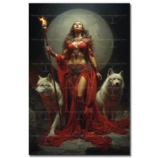 HECATE ART PRINT, Wolf Gothic Pagan Decor Witchy Goddess Fantasy Moon Poster