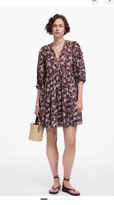 Madewell Split Neck Puff Sleeve Floral Mini Dress Size XS
