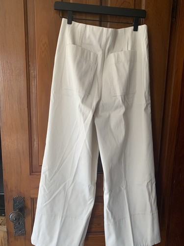Spanx Stretch Twill High Rise Wide Leg Crop Pants Khaki Womens Size Medium