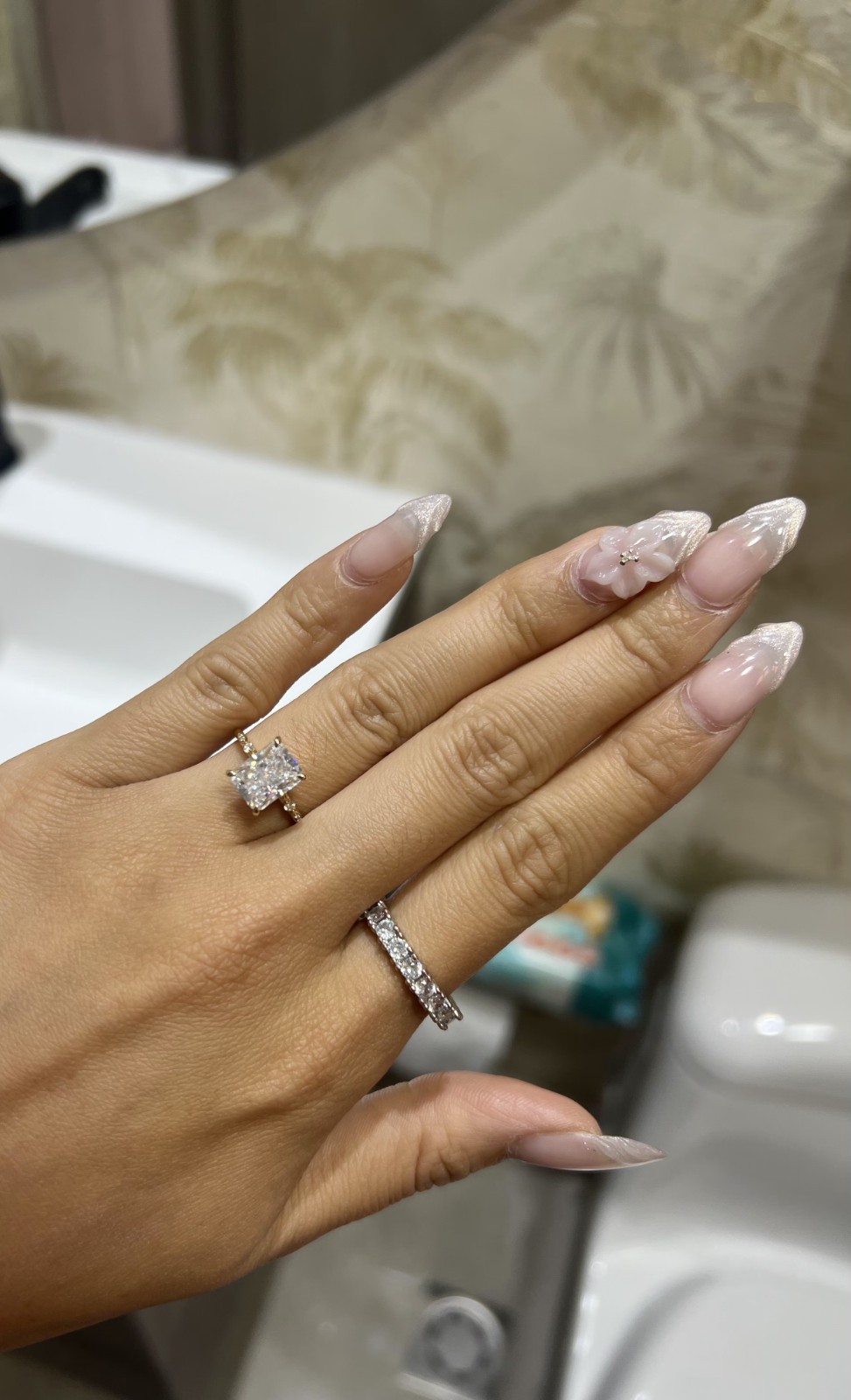 Radiant Cut Moissanite Hidden Halo Engagement Ring 14k Yellow Gold size 5.75