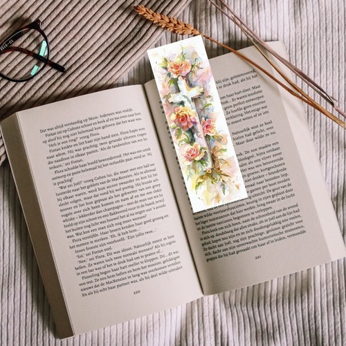 Floral Cross Religious Laminated Bookmark, Church Pastor Gift For Book Lover - Picture 8 of 8