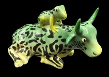 Cow Parade Mother Frog Green Ceramic Spotted Cow Figurine 7"
