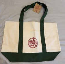 Trader Joe's Limited Edition Large Cream Canvas Tote Bag Green RARE New W/ Tags