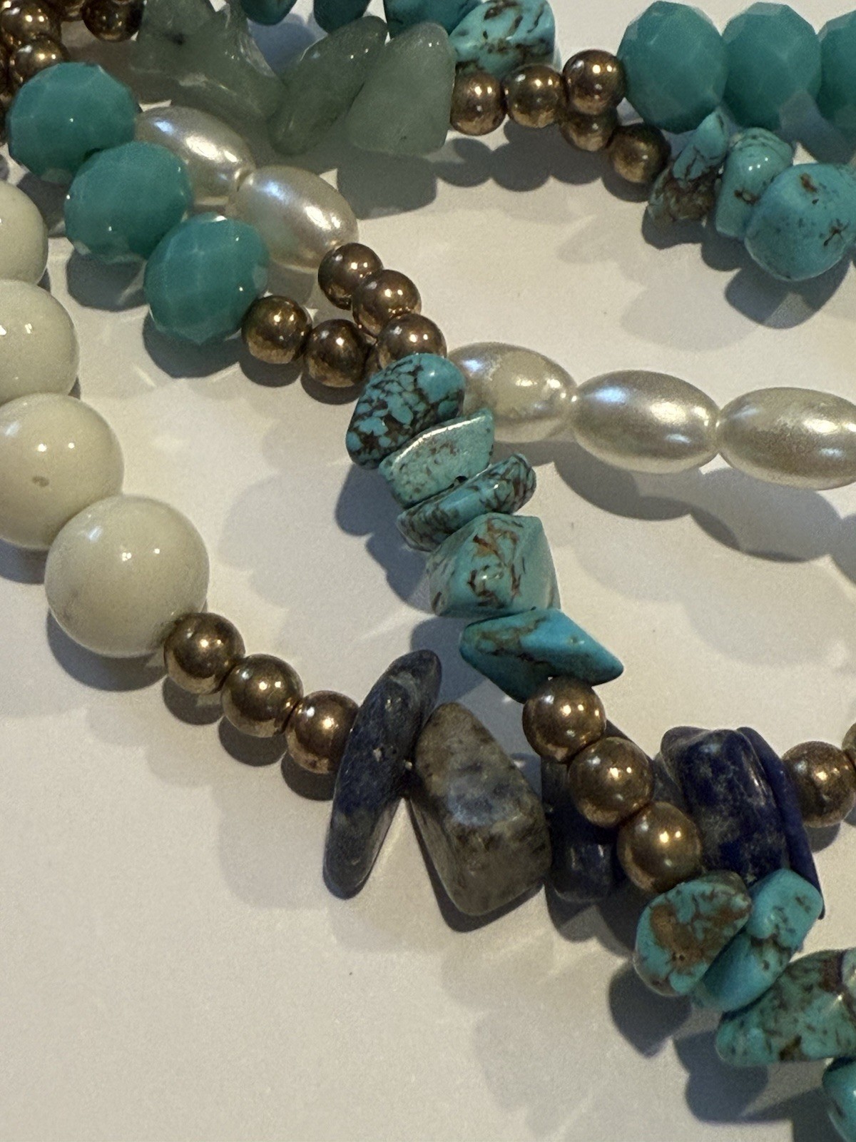 Boho Multistrand Statement Necklace Turquoise Jad… - image 7