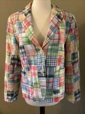 Brooks Brothers Madras Blazer Jacket Women Sz 6 Cotton Lined 2 Button Pockets