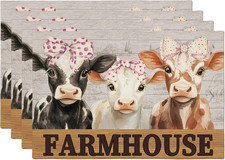 Cute Cow Farmhouse Placemats, Farm Animal Tabletop Mat Rustic, Farmhouse Placema