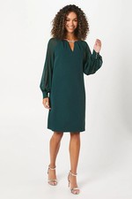 Wallis Womens Shift Mini Dress Green Embellished Neck Chiffon Sleeves