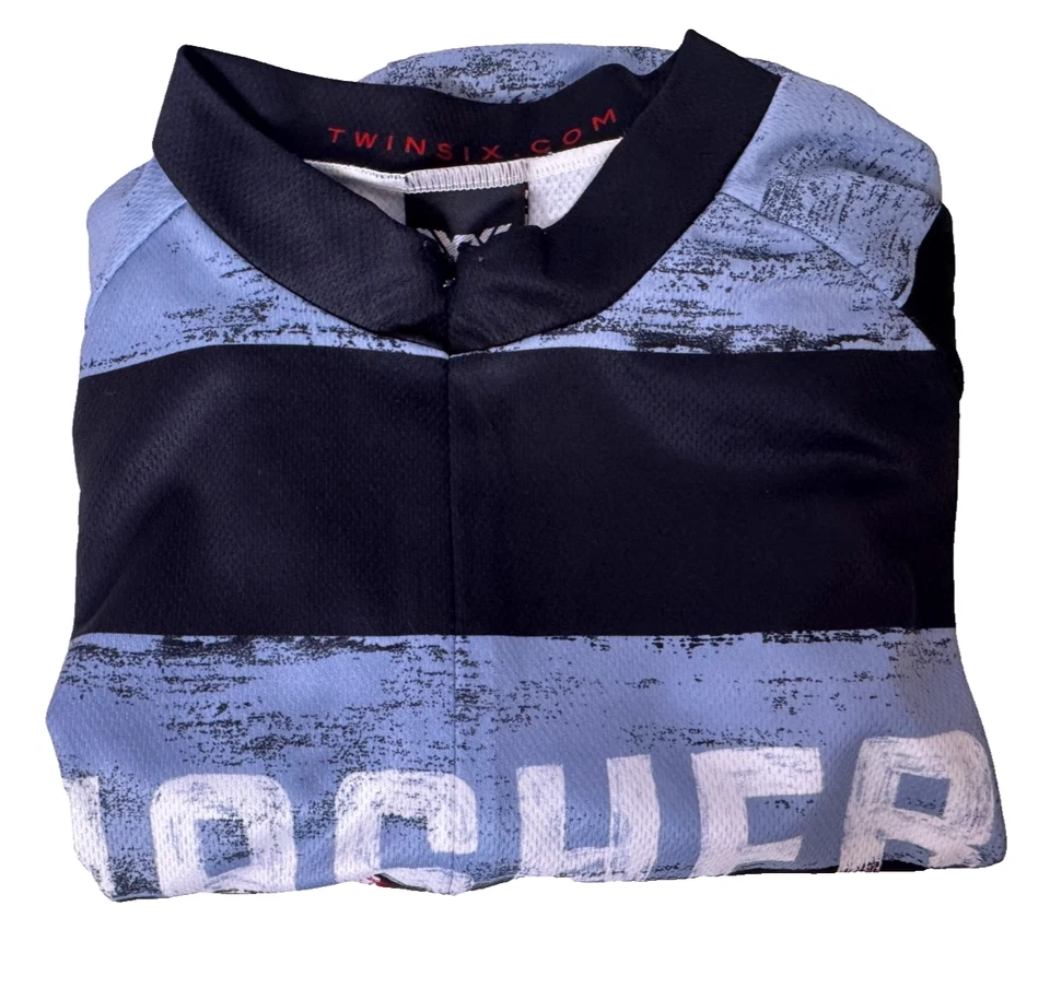 TWIN SIX Masher Cycling Jersey Mens Sz Large Striped 3/4 Zip Back Pockets - Image 3 of 4