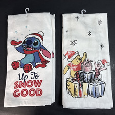 Disney Christmas Kitchen Towels Set of 2 Choose Stitch or Winnie the Pooh NWT