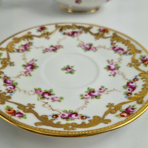 antique Hand Painted Japan Porcelain Tea Set Sugar Bowl Cups Saucers Gold Gilt - Picture 20 of 22