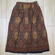Vintage On The Verge Paisley Midi Skirt Womens 14 USA Rayon Boho Prairie Western