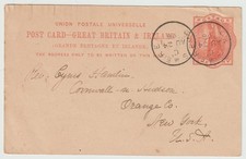 1896 GRASMERE SKELETON POSTMARK 1d POSTAL STATIONERY P/CARD TO NEW YORK USA