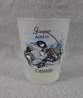 Jasper Alberta Canada Frosted Shot Glass Ducks on Pond