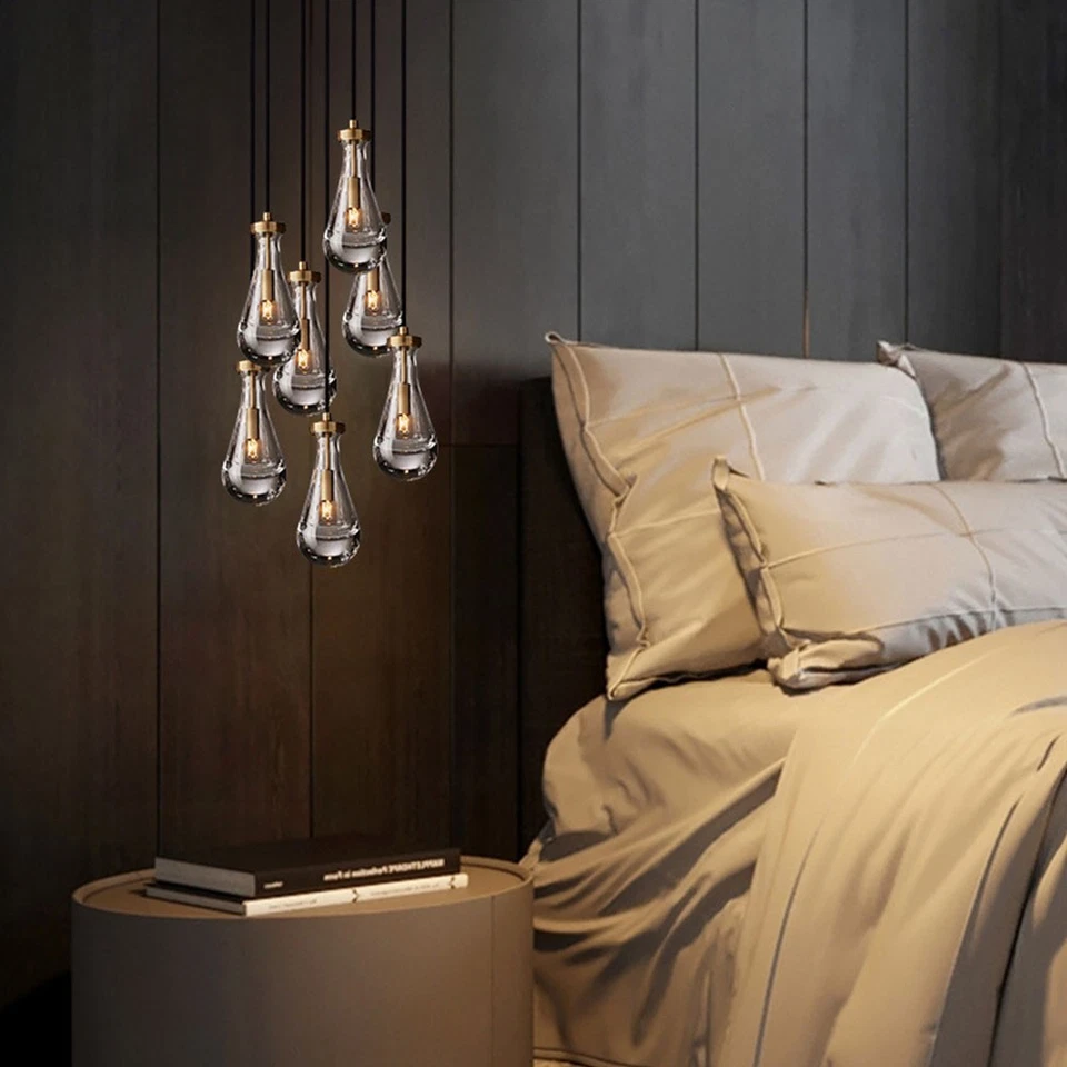 Brass & Glass Raindrop Pendant Chandelier Adjustable (1/3/7/13/21/31) - Image 4 of 4