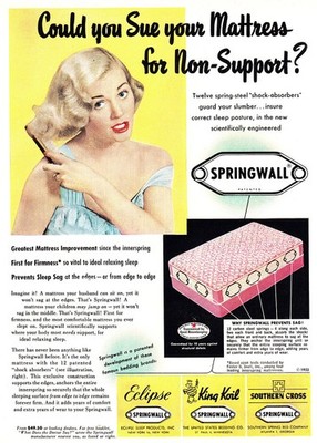 1952 Springwall Mattress: Sue Your Mattress Vintage Print Ad