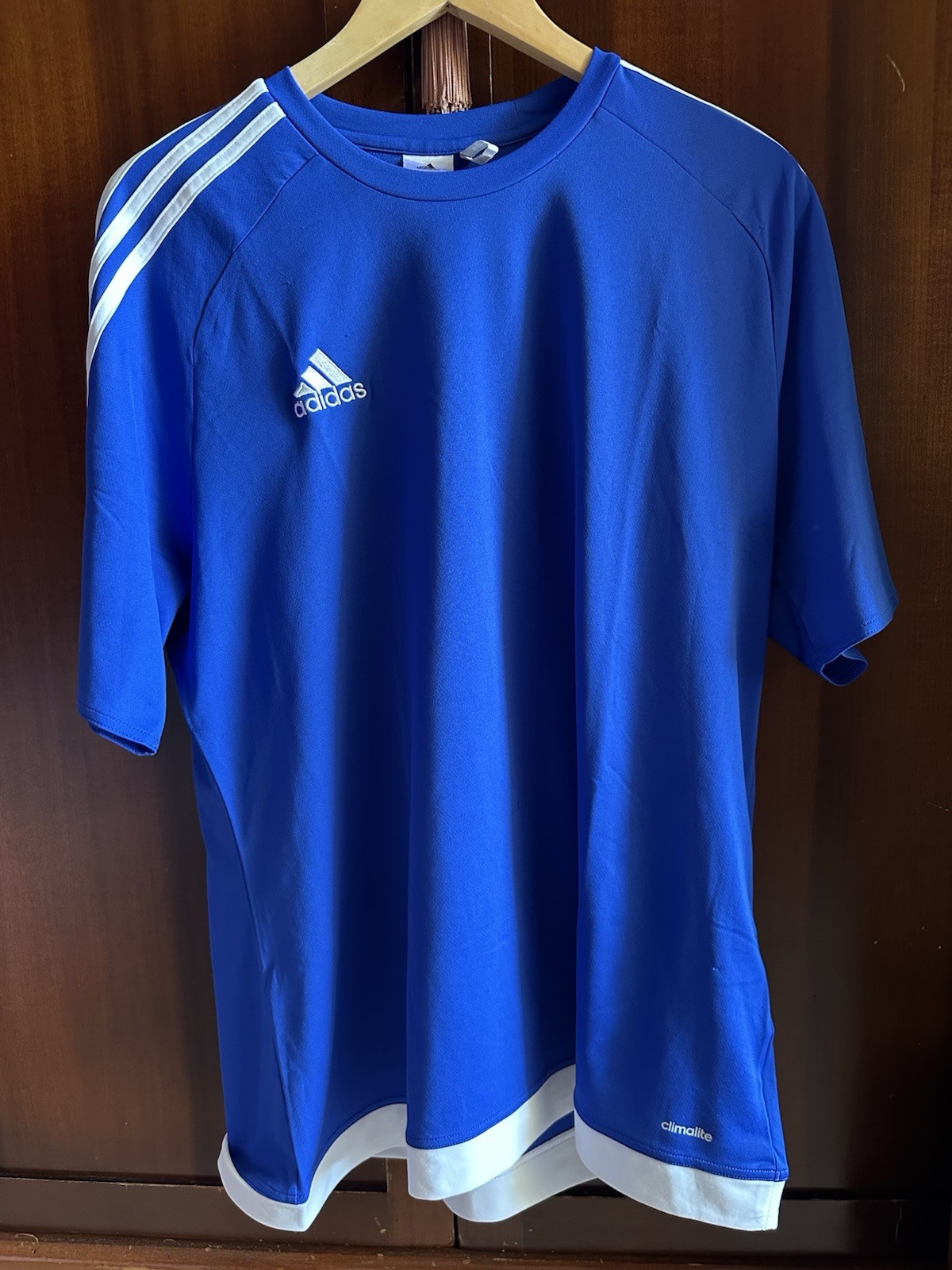 adidas Climalite T-shirt Uomo XL calcio traspirante blu/bianco manica corta