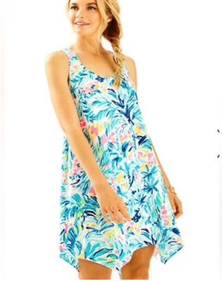 Lilly Pulitzer Melle Dress Serene Blue Tippy Top Sz Small, Floral, Pink
