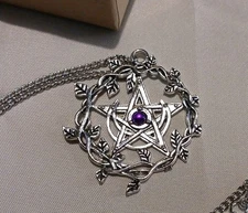 Purple Crescent Moon Pentacle Necklace