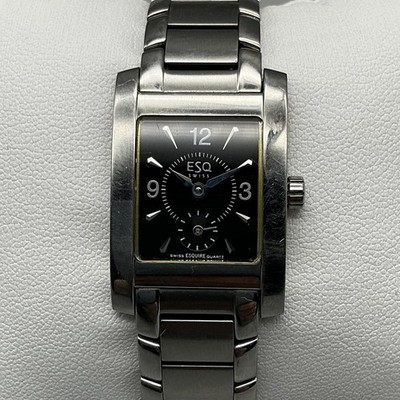 ESQ Movado Womens Watch 21mm Black Dial Stainless E5563 New Battery 6.5''