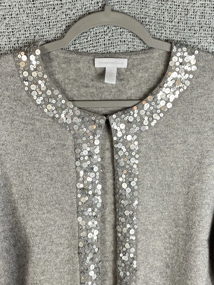 Cárdigan Charter Club Cashmere Lentejuelas Mujer’s L Rich Mom Old Money Timeless Foto 2 de 4