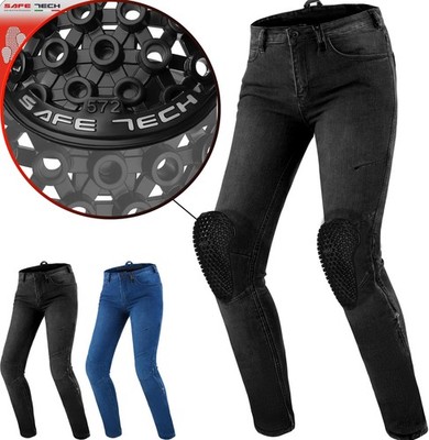 SHIMA METRO Damen Motorrad Jeans schwarz W24 L30 mit Knieprotektoren